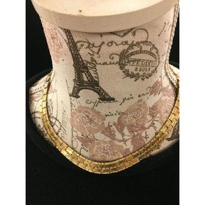 Gold Tone Necklace Two Rows Gold tone Blocks 17" Long